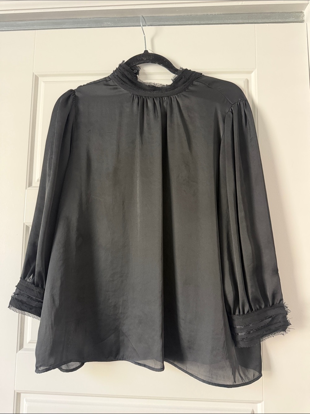 Zara Black Sheer High-Neck Long-Sleeve Blouse